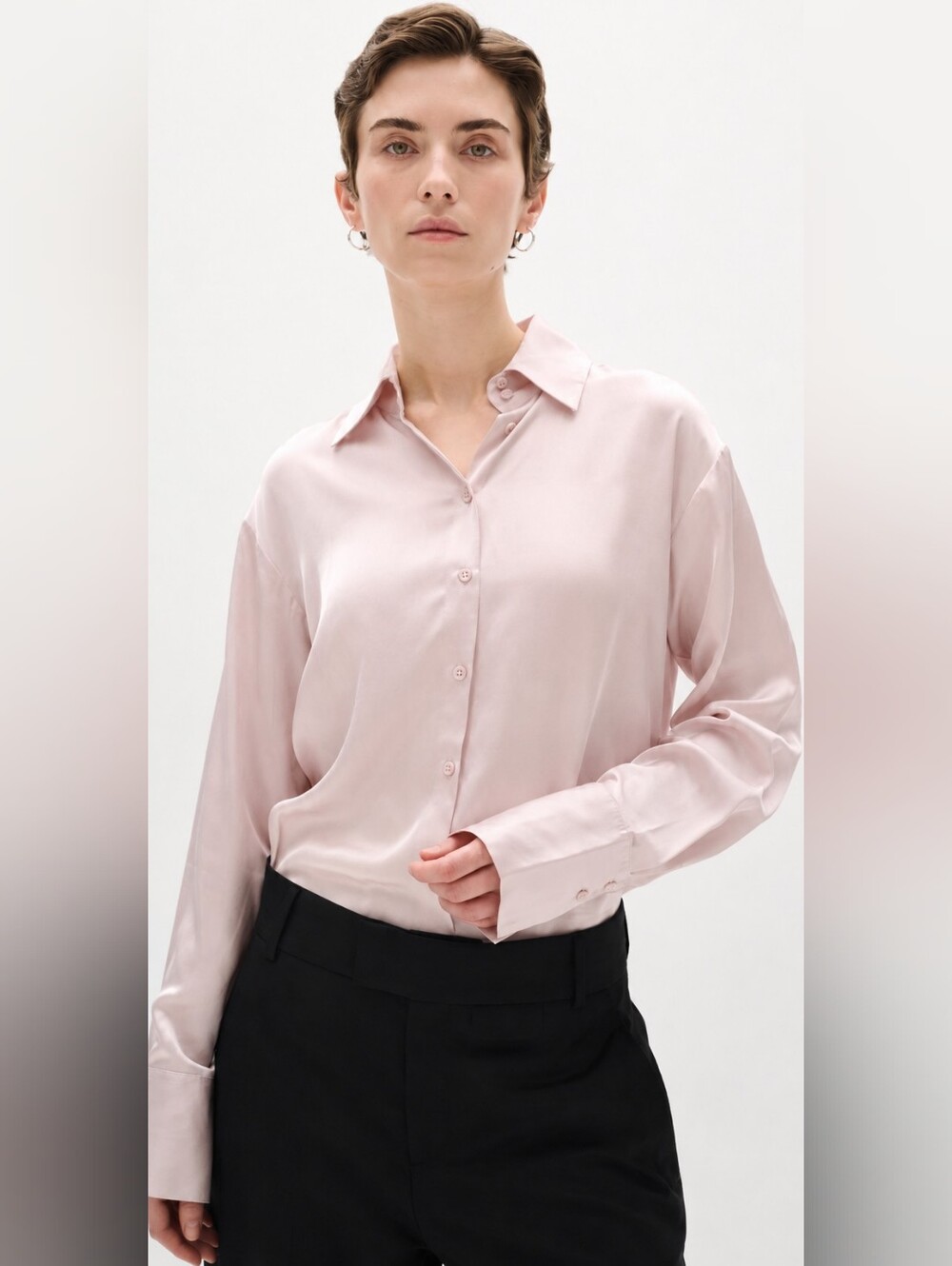 InWear (159$) | Blush Pink Satin-Effect Button-Up Blouse, Size 36